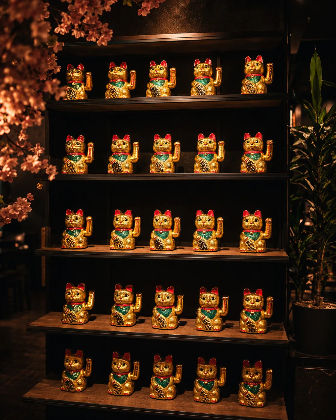 Goldene Maneki-Neko Figuren im KIBI